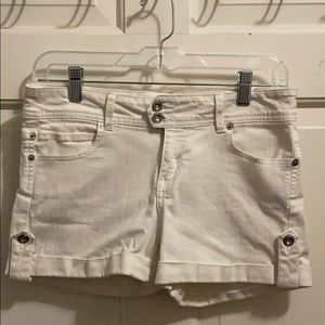 forever 21 white double button up jean shorts